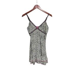 Pucker Up! Womens Slip Dress Animal Print and Pink Size Medium Ruffle Hem 90sY2K